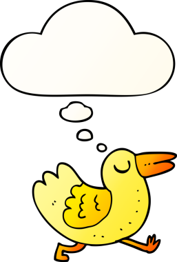 Düşünce baloncuğu olan çizgi film kuşu bir insan tarafından çizilmiş.