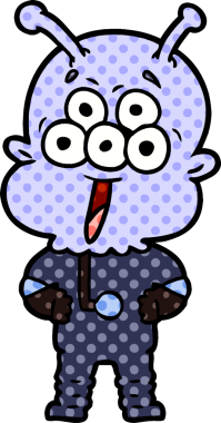 Bir insan tarafından çizilmiş mutlu bir uzaylı çizgi filmi.