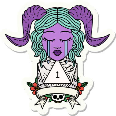 Ağlayan kravat iğnesinin çıkartması. Doğal 1 D20 Dice ile bir insan tarafından çizilmiş.