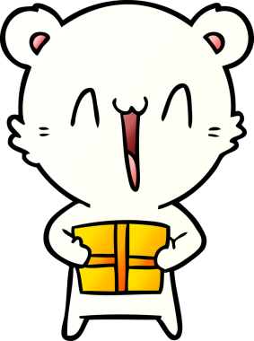 Kutup ayısı Noel hediyesi olarak bir insan tarafından çizilmiş karikatür.