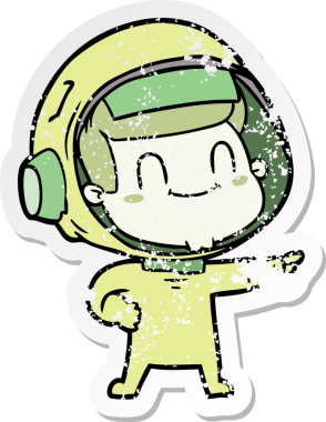 Bir insan tarafından çizilmiş mutlu bir astronotun sıkıntılı çıkartması.