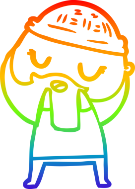 Gökkuşağı gradyan çizimi. Bir insan tarafından çizilmiş sakallı sevimli bir karikatür adam.