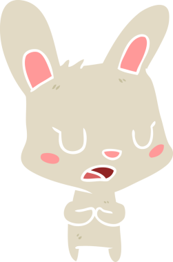 Bir insan tarafından çizilmiş düz renkli çizgi film tavşanı.