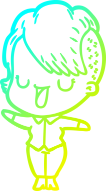 Hipster saç kesimi bir insan tarafından çizilmiş hoş bir çizgi film kızı çizimi.