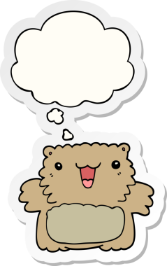 İnsan tarafından çizilmiş bir çıkartma olarak düşünce baloncuğu olan çizgi film ayısı.