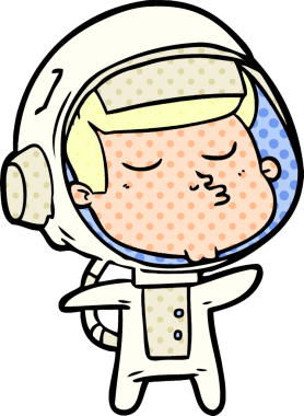 Bir insan tarafından çizilmiş kendine güvenen bir astronot çizgi filmi.