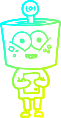 Bir insan tarafından çizilmiş mutlu çizgi film robotu çizimi.