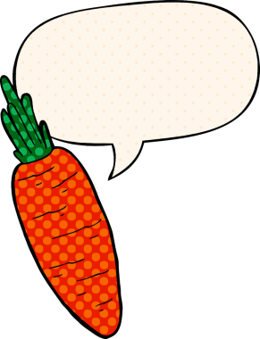 Bir insan tarafından çizilmiş çizgi roman tarzında konuşma balonu olan havuç.