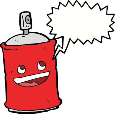 Bir insan tarafından çizilmiş konuşma balonlu sprey kutusu.