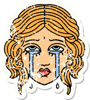 Bir insan tarafından çizilmiş, geleneksel kadın yüzü ağlama stili dövmesi.