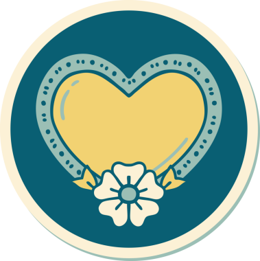 Bir insan tarafından çizilmiş geleneksel bir kalp ve çiçek stiliyle dövme çıkartması.