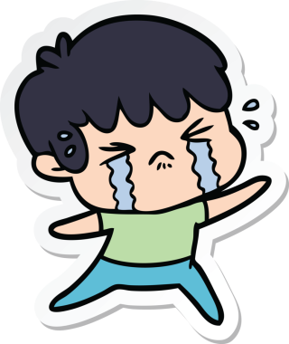 Bir insan tarafından çizilmiş ağlayan bir çizgi film çocuğunun çıkartması.