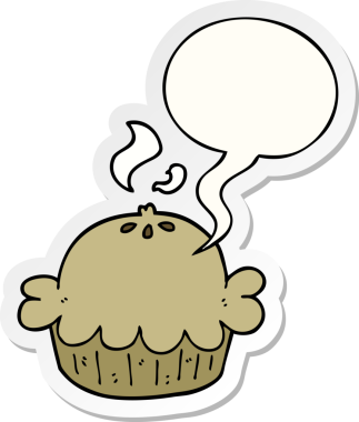 Bir insan tarafından çizilmiş baloncuk çıkartmalı çizgi film pastası.