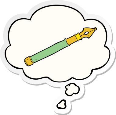 insan tarafından çizilmiş bir çıkartma olarak düşünce baloncuklu dolmakalem.