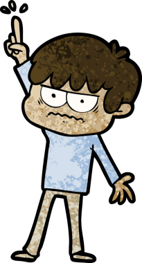 Bir insan tarafından çizilmiş sinirli çizgi film çocuğu.