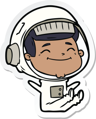 Bir insan tarafından çizilmiş mutlu bir astronotun çıkartması.