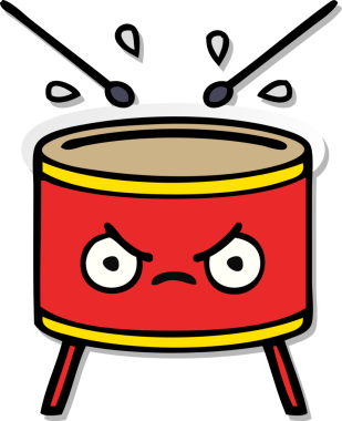 Bir insan tarafından çizilmiş şirin bir davulun sıkıntılı çıkartması.