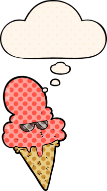 Çizgi roman tarzında bir insan tarafından çizilmiş düşünce balonlu karikatür dondurması.