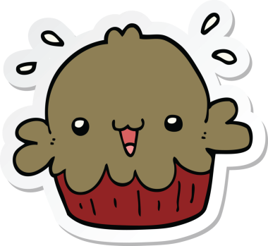 Bir insan tarafından çizilmiş şirin bir karikatür pastasının etiketi.