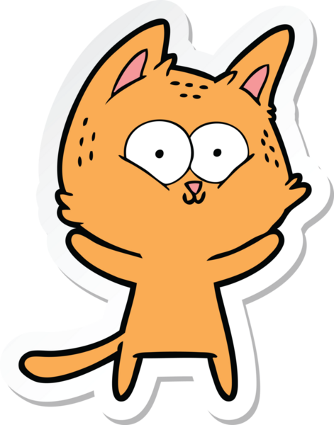 Bir insan tarafından çizilmiş çizgi film kedisinin çıkartması.