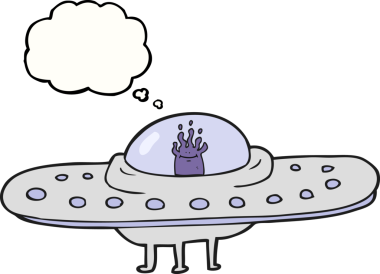 Bir insan tarafından çizilmiş serbest çizim balon karikatür uçan daire.