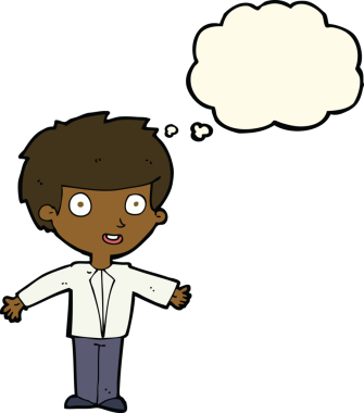 Bir insan tarafından çizilmiş düşünce balonu olan mutlu çocuk çizgi filmi.