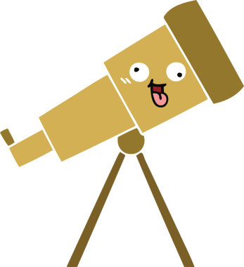 Bir insan tarafından çizilmiş düz renkli bir teleskop karikatürü