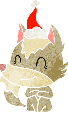 Dost canlısı el, bir insan tarafından çizilmiş Noel Baba şapkası takan bir kurdun eski çizgi filmini çizdi.