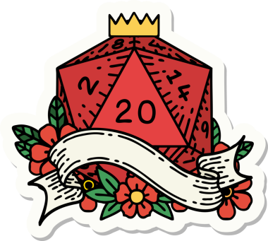 Bir insan tarafından çizilmiş 20 D20 zarının çıkartması.