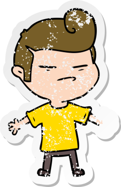 Bir insan tarafından çizilmiş moda saç kesimi olan karikatürlü havalı bir adamın sıkıntılı çıkartması.