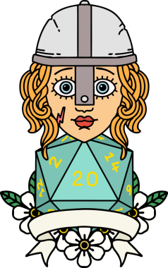 Retro Dövme Tarzı İnsan Savaşçısı Doğal 20 D20 ruloyla Bir insan tarafından çizilmiş