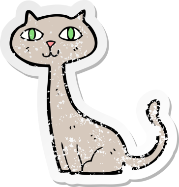 Bir insan tarafından çizilmiş bir karikatür kedinin gerilmiş çıkartması.