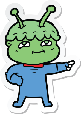 Bir insan tarafından çizilmiş dost canlısı bir uzay adamının çıkartması.