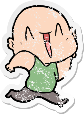 Bir insan tarafından çizilmiş mutlu, kel bir adamın sıkıntılı çıkartması.