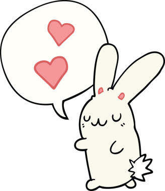 Bir insan tarafından çizilmiş konuşma balonuna aşık çizgi film tavşanı