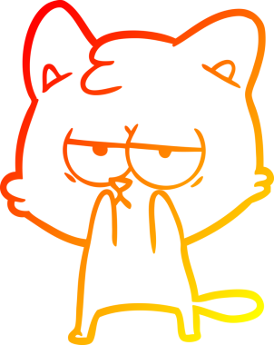 Bir insan tarafından çizilmiş sıkılmış çizgi film kedisinin sıcak çizgi çizgisi.