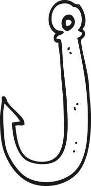 Bir insan tarafından çizilmiş siyah beyaz karikatür balık kancası