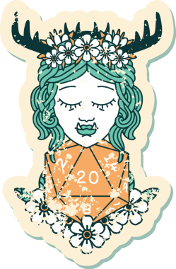 Retro Dövme Biçimi Yarı Ork Druid Bir insan tarafından çizilmiş 20 zar ile