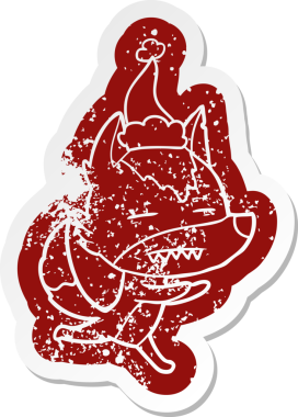 Garip çizgi film, bir insanın çizdiği Noel Baba şapkasını takan dişlerini gösteren bir kurt çıkartması.