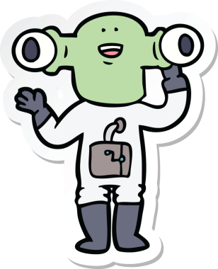 Bir insan tarafından çizilmiş dost canlısı uzaylı çizgi filminin çıkartması.