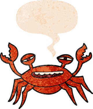 grunge içinde konuşma baloncuğu olan çizgi film yengeci bir insan tarafından çizilmiş rahatsız edilmiş retro dokuma tarzı