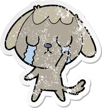 Bir insan tarafından çizilmiş ağlayan şirin bir köpeğin sıkıntılı çıkartması.