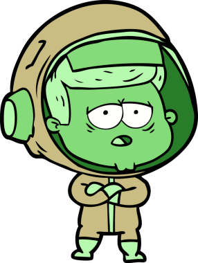 Bir insan tarafından çizilmiş yorgun astronot çizgi filmi.