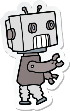 Bir insan tarafından çizilmiş robot karikatür çıkartması.