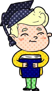 Bir insan tarafından çizilmiş mutlu çizgi film öğrencisi.