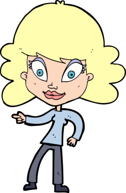 Bir insan tarafından çizilmiş çizgi film kadını.