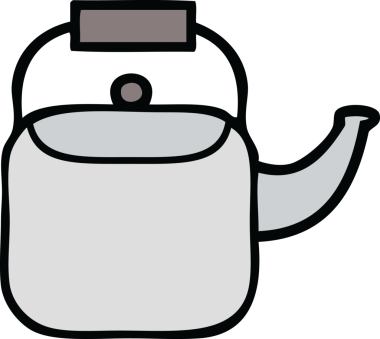 Bir insan tarafından çizilmiş bir çaydanlık karikatürü.