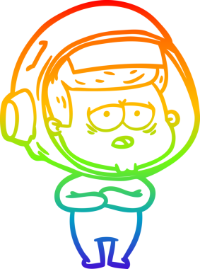 Gökkuşağı gradyan çizgi çizimi bir insan tarafından çizilmiş yorgun astronot