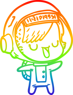 Gökkuşağı gradyan çizgi çizimi bir insan tarafından çizilmiş astronot bir kadın.