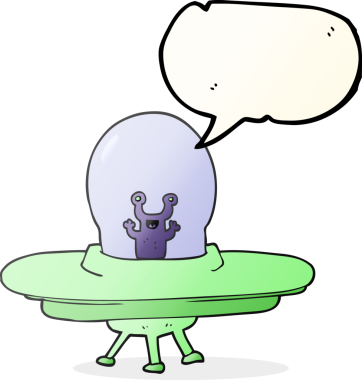 Bir insan tarafından çizilmiş serbest konuşma balonu çizgi film uzay gemisi